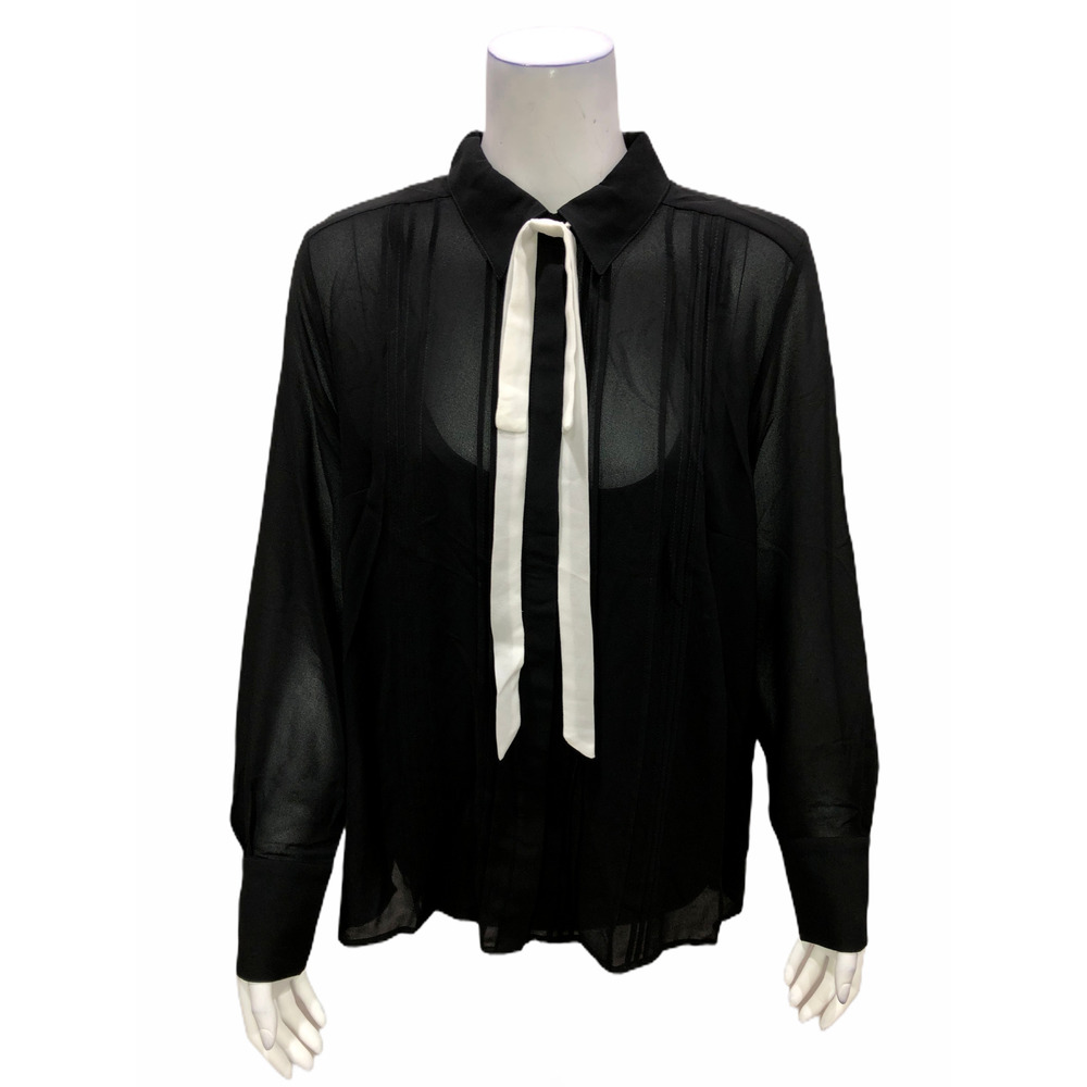 BROOKE SHIELDS Timeless Women's Woven Blouse with Tie Detail Top Black Size 12